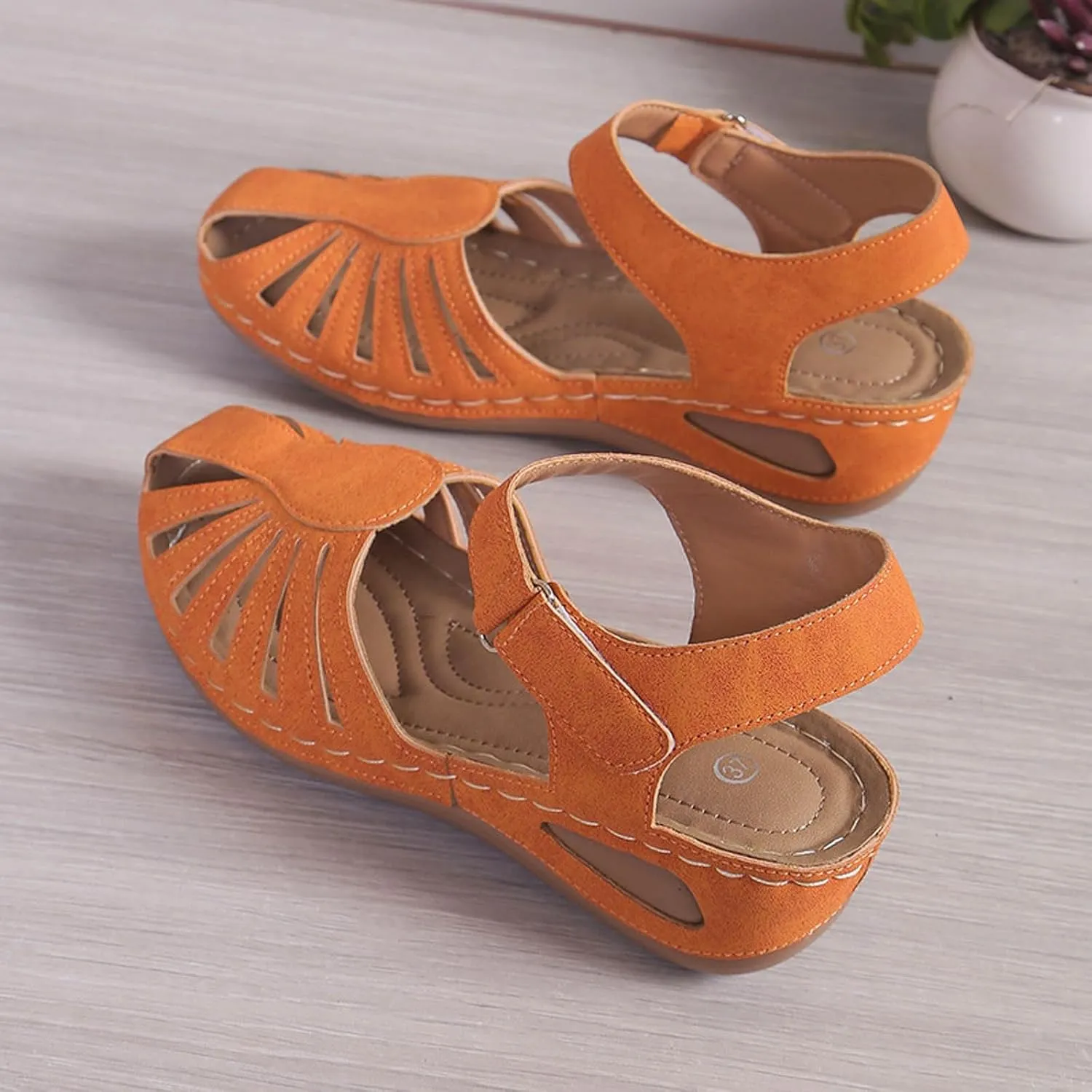 Orthopedic Sandals For Women Arch Support Walking Sandals 2025 Casual Closed Toe Hollow Out Fashion Bohemia Wedge Platform Shoes Summer Comfortable Breathable Dressy Slip On Beach Walking Footwear