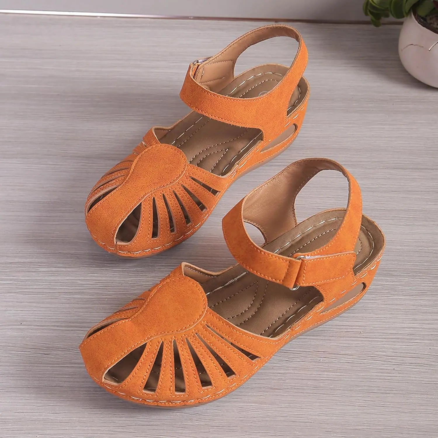 Orthopedic Sandals For Women Arch Support Walking Sandals 2025 Casual Closed Toe Hollow Out Fashion Bohemia Wedge Platform Shoes Summer Comfortable Breathable Dressy Slip On Beach Walking Footwear