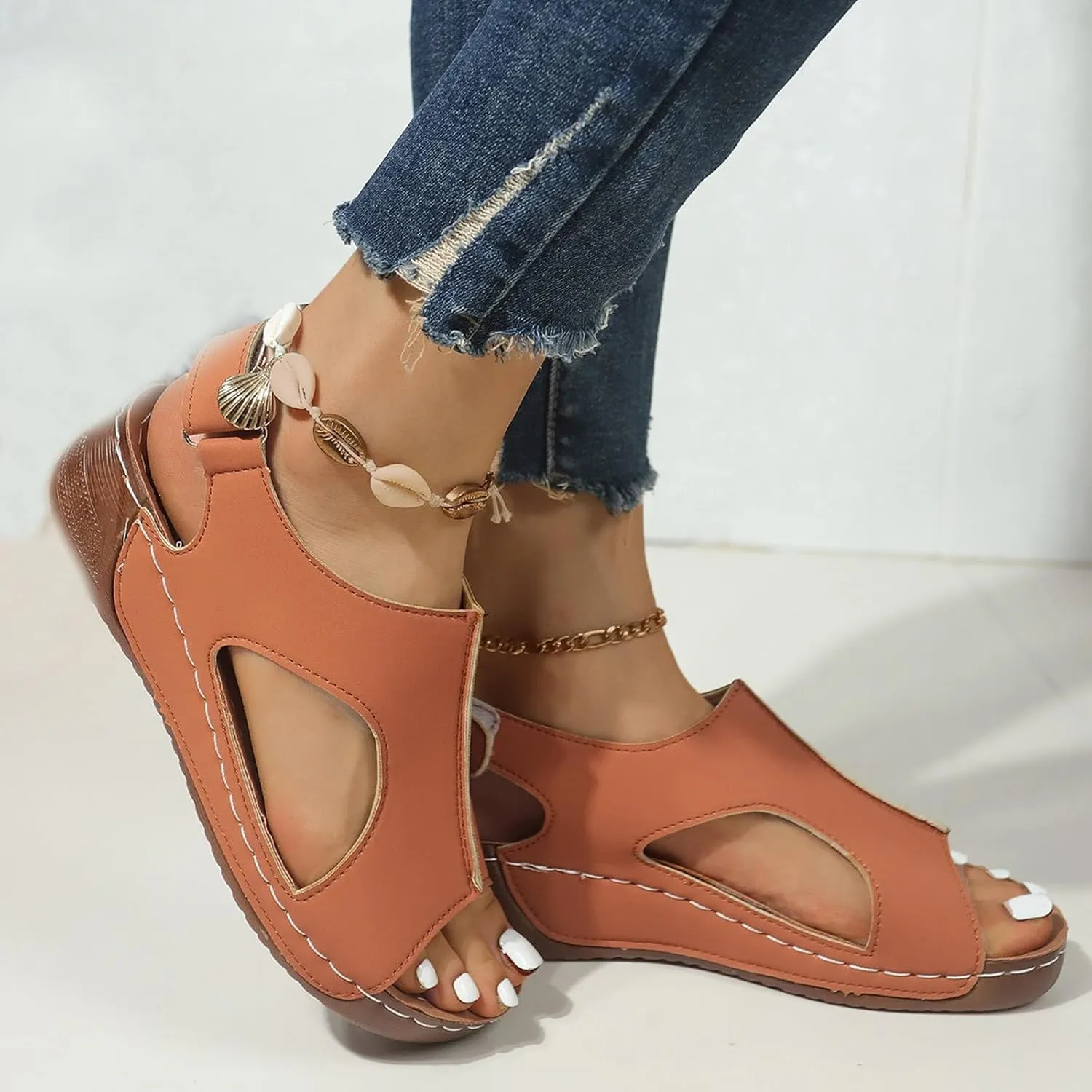 Orthopedic Sandals for Women Open Toe Ankle Strap Slingback Sandals Summer Arch Support Platform Sandal, Comfort Wear Shoes Casual Walking Shoes Hollow Out Breathable Beach Sandal