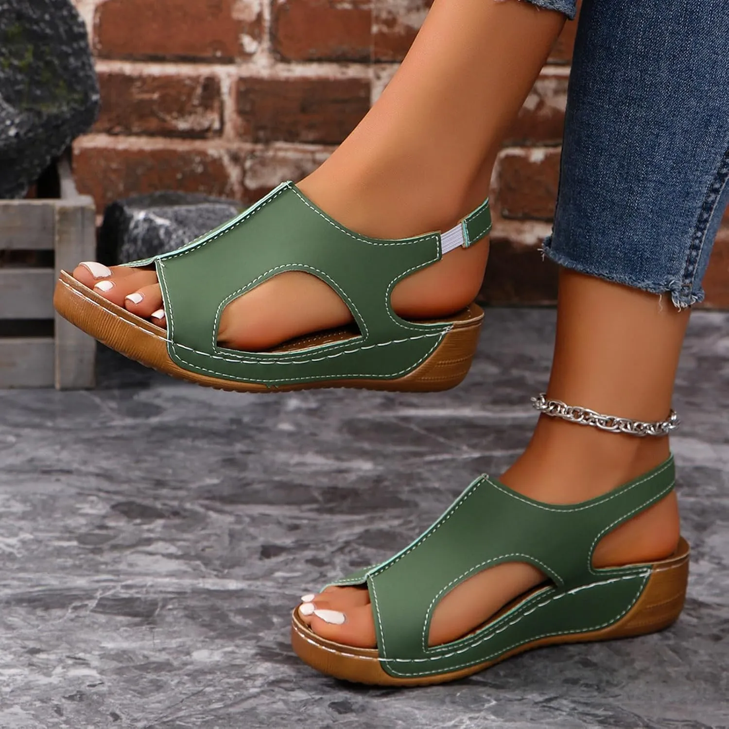 Orthopedic Sandals for Women Summer, Arch Support Lightweight Platform Wedge Sandals, Comfort Damping Sole Upgradation Stretch Casual Shoes with Ankle Strap