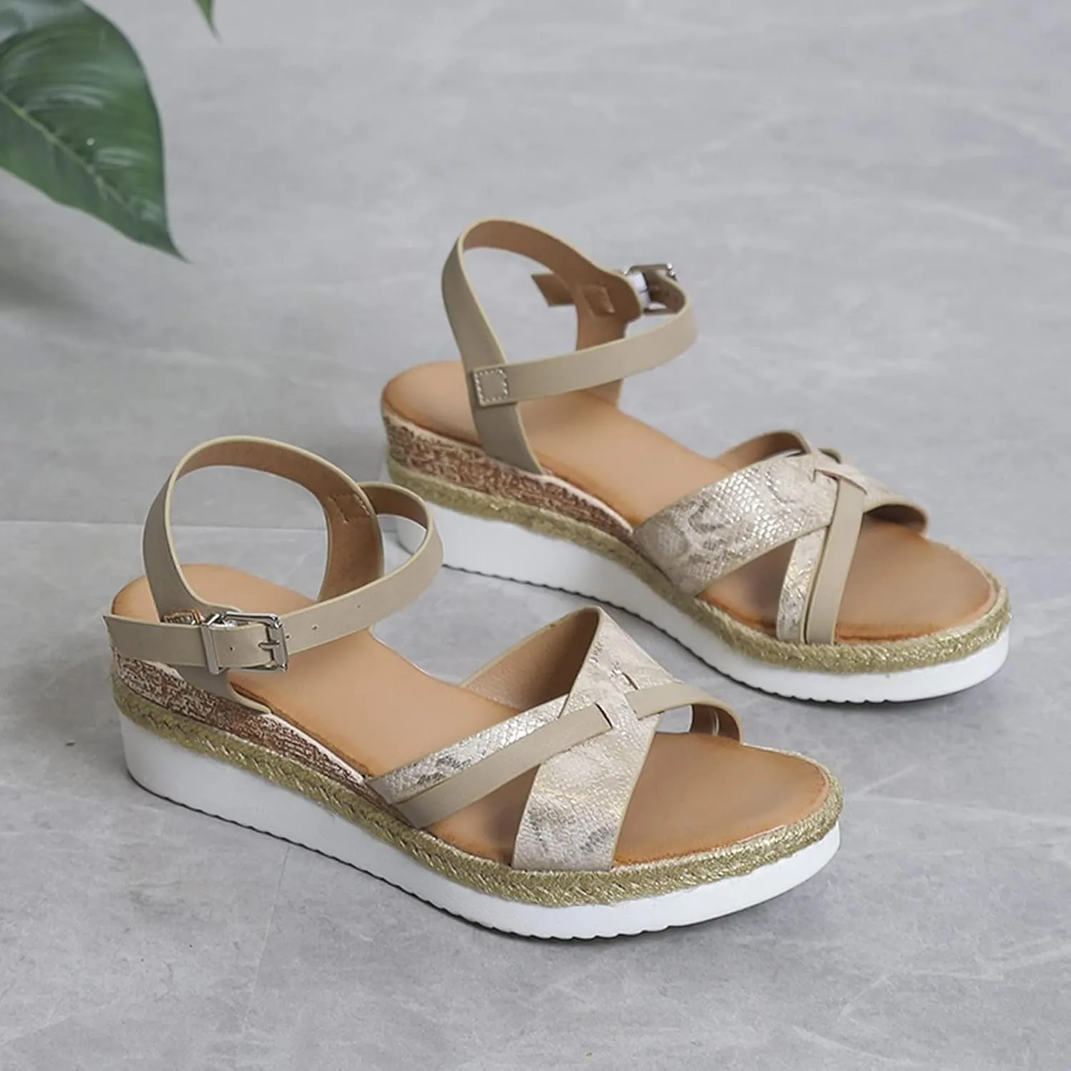 Orthopedic Sandals for Women,Summer Dressy Open Toe Ankle Strap Platform Beach Casual Slip on Dress Sandal Buckle Studded Wedge Summer Arch Support Sandals Bohemian Shoes Comfortable Wedges