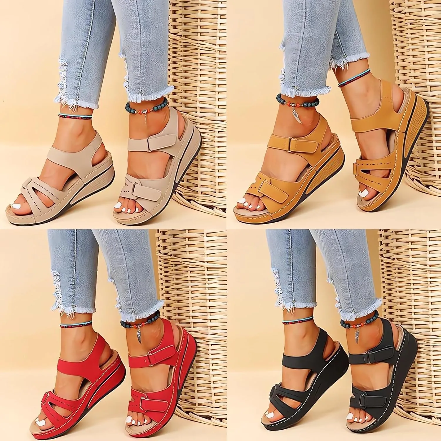 Orthopedic Wedge Sandals for Women 2025 Dressy Summer,Womens Walking Sandals with Arch Support Anti-Slip Comfortable Sandal Casual Shoes Women Ankle Strap Low Wedges Walking Slippers