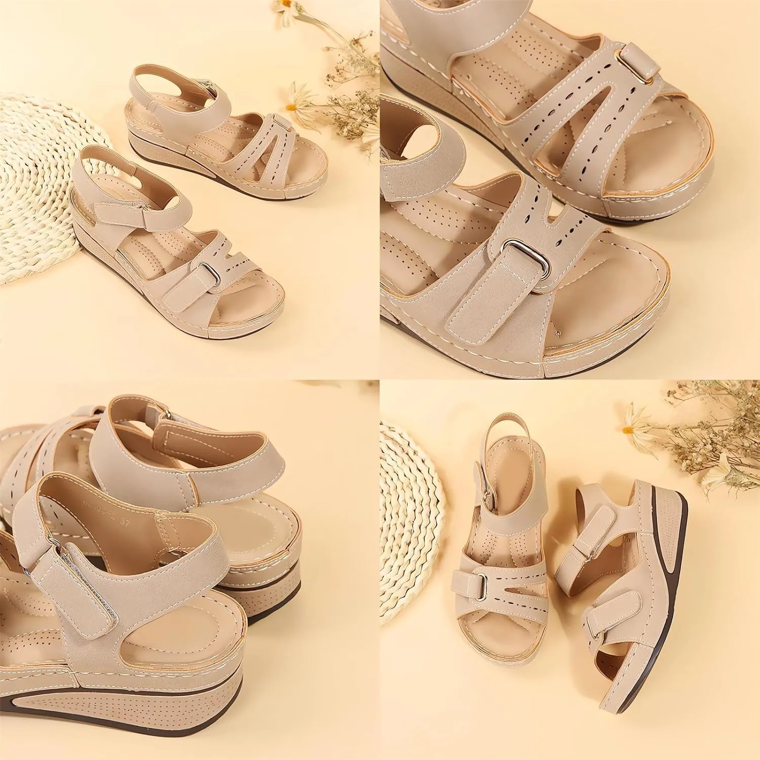 Orthopedic Wedge Sandals for Women 2025 Dressy Summer,Womens Walking Sandals with Arch Support Anti-Slip Comfortable Sandal Casual Shoes Women Ankle Strap Low Wedges Walking Slippers