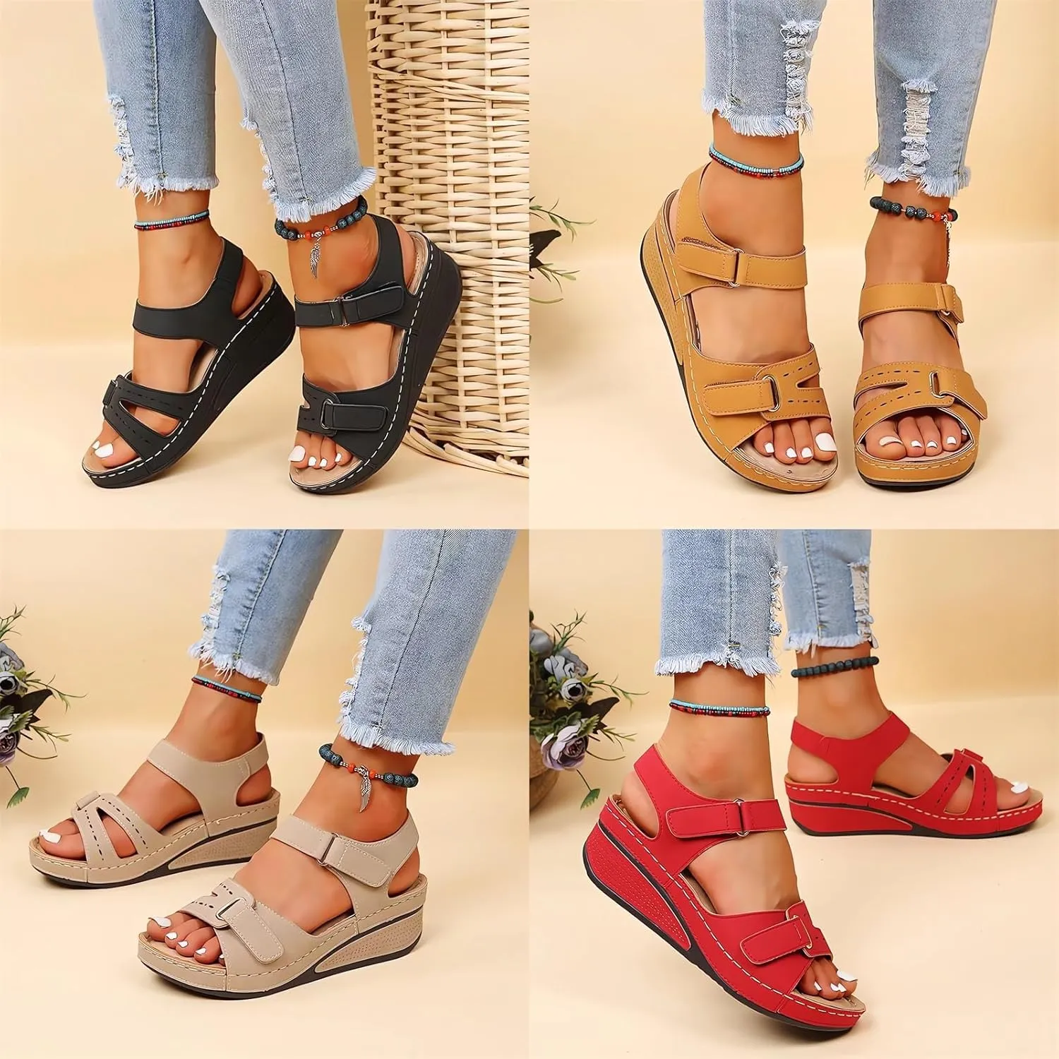 Orthopedic Wedge Sandals for Women 2025 Dressy Summer,Womens Walking Sandals with Arch Support Anti-Slip Comfortable Sandal Casual Shoes Women Ankle Strap Low Wedges Walking Slippers