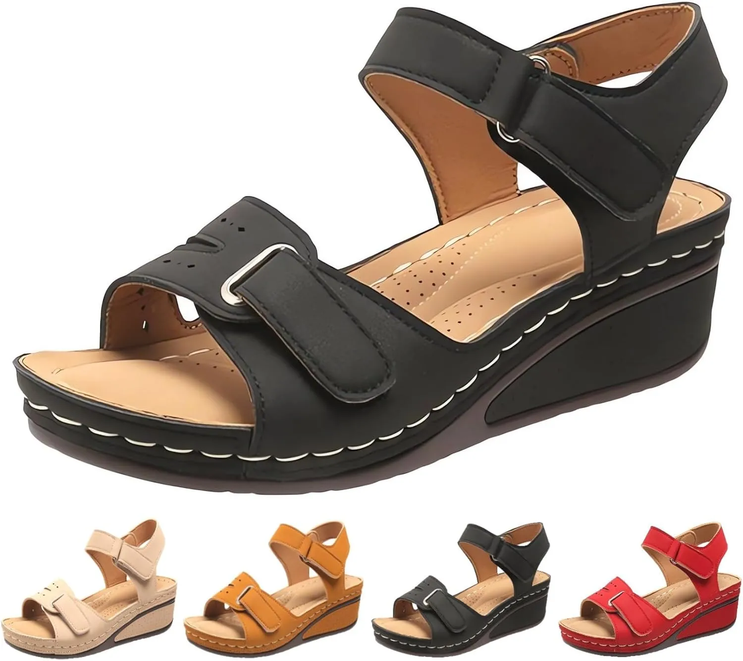 Orthopedic Wedge Sandals for Women 2025 Dressy Summer,Womens Walking Sandals with Arch Support Anti-Slip Comfortable Sandal Casual Shoes Women Ankle Strap Low Wedges Walking Slippers