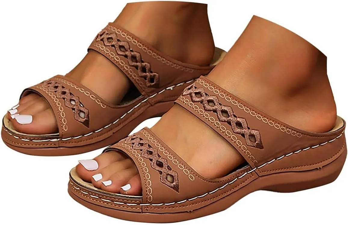 Orthopedic Wedge Sandals for Women 2025 Summer Casual Open Toe Backless Fish Mouth Thick Sole Sandals Breathable Non Slip Beach Walking Fashionable Comfortable Outdoor Shoes