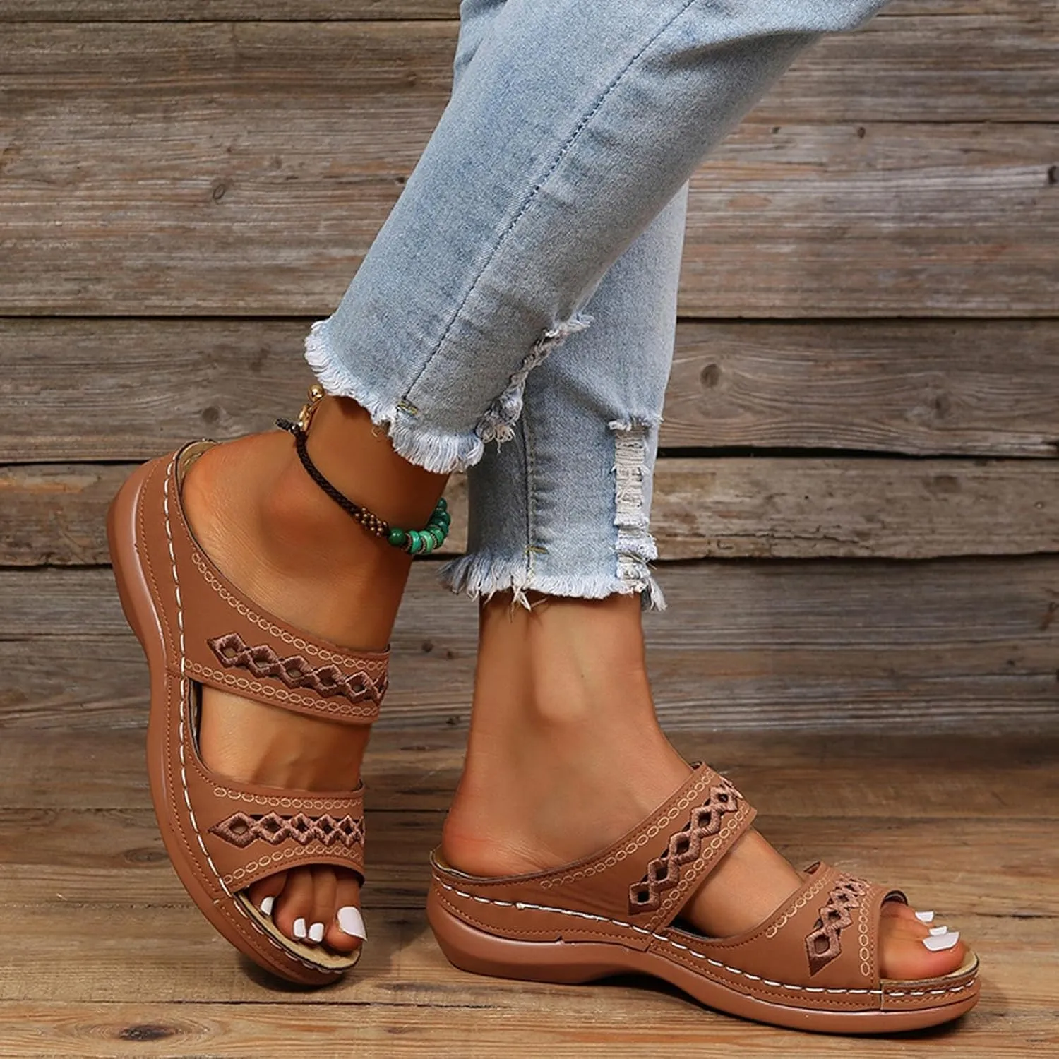 Orthopedic Wedge Sandals for Women 2025 Summer Casual Open Toe Backless Fish Mouth Thick Sole Sandals Breathable Non Slip Beach Walking Fashionable Comfortable Outdoor Shoes