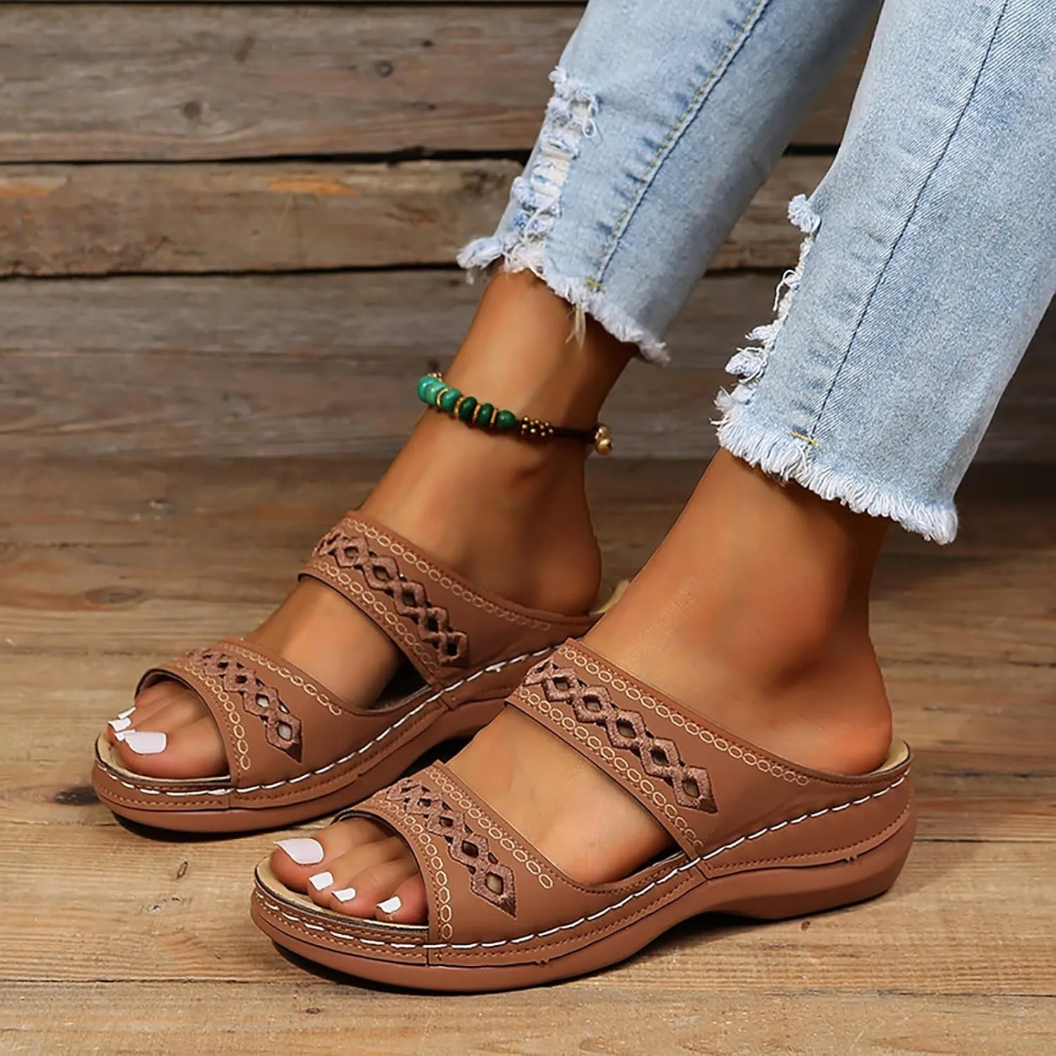 Orthopedic Wedge Sandals for Women 2025 Summer Casual Open Toe Backless Fish Mouth Thick Sole Sandals Breathable Non Slip Beach Walking Fashionable Comfortable Outdoor Shoes