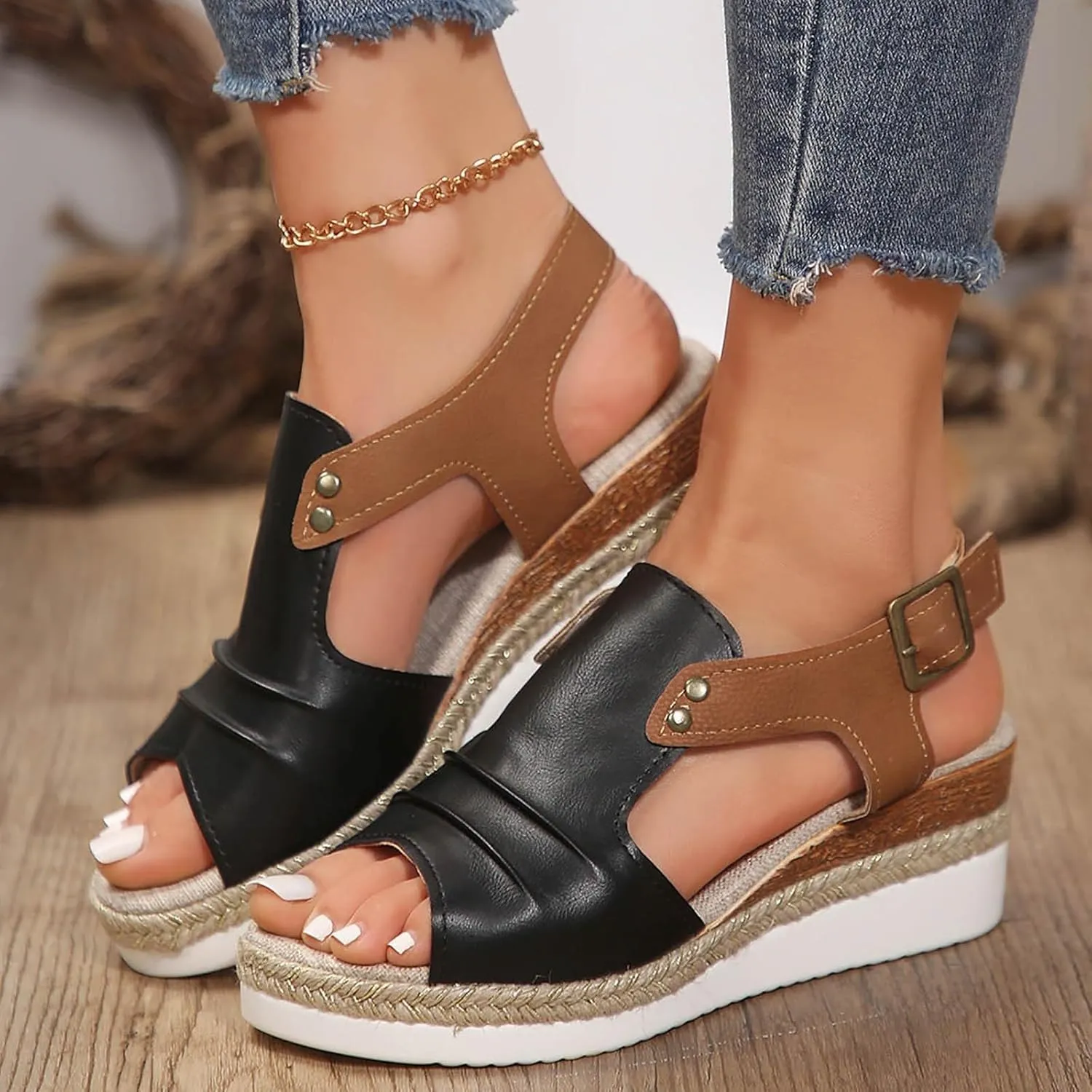 Orthopedic Wedge Sandals For Women Dressy Summer Comfortable Walking, Womens Espadrilles Wedges Sandal Heels Open Toe Platform Ankle Strap Casual Beach Shoes 2025 Vacation