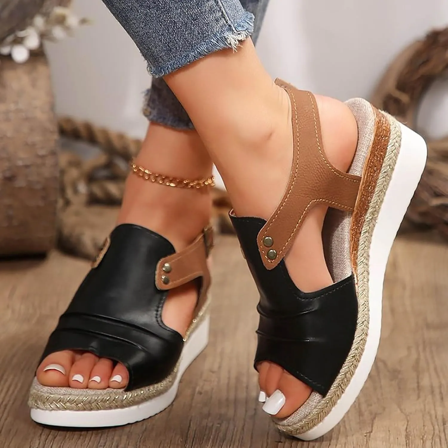 Orthopedic Wedge Sandals For Women Dressy Summer Comfortable Walking, Womens Espadrilles Wedges Sandal Heels Open Toe Platform Ankle Strap Casual Beach Shoes 2025 Vacation
