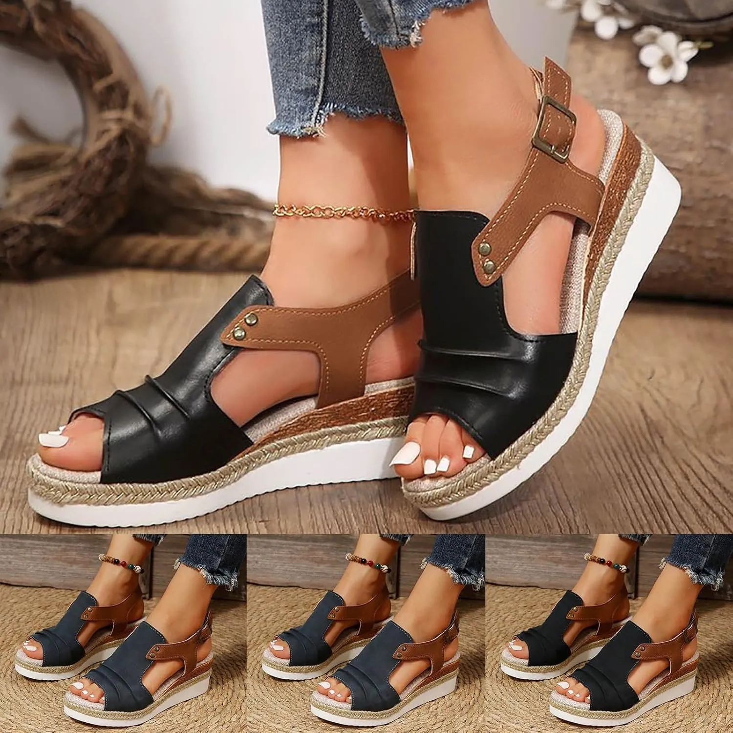 Orthopedic Wedge Sandals For Women Dressy Summer Comfortable Walking, Womens Espadrilles Wedges Sandal Heels Open Toe Platform Ankle Strap Casual Beach Shoes 2025 Vacation