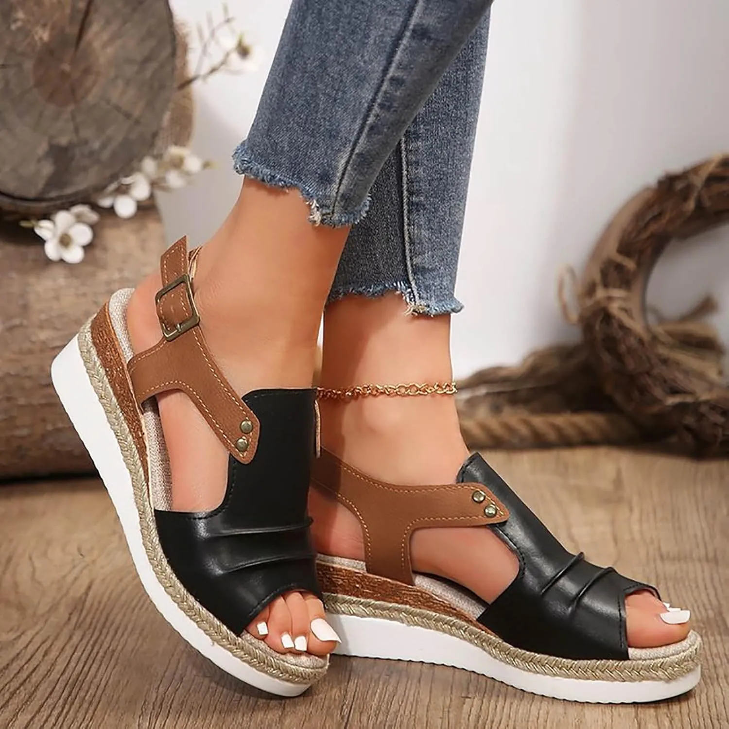 Orthopedic Wedge Sandals For Women Dressy Summer Comfortable Walking, Womens Espadrilles Wedges Sandal Heels Open Toe Platform Ankle Strap Casual Beach Shoes 2025 Vacation