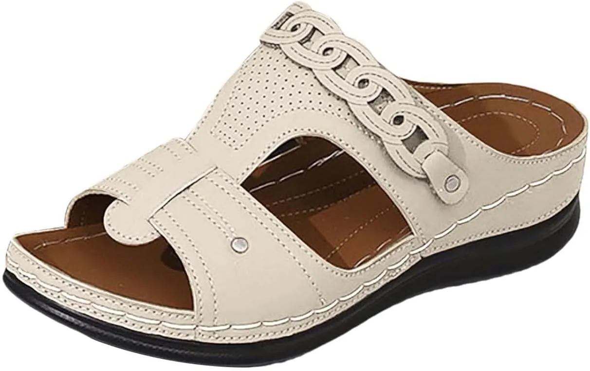 Orthopedic Wedge Sandals for Women Slip On Dressy Summer Comfortable Slides Sandals Casual Hollow Out Comfortable Walking Platform Shoes