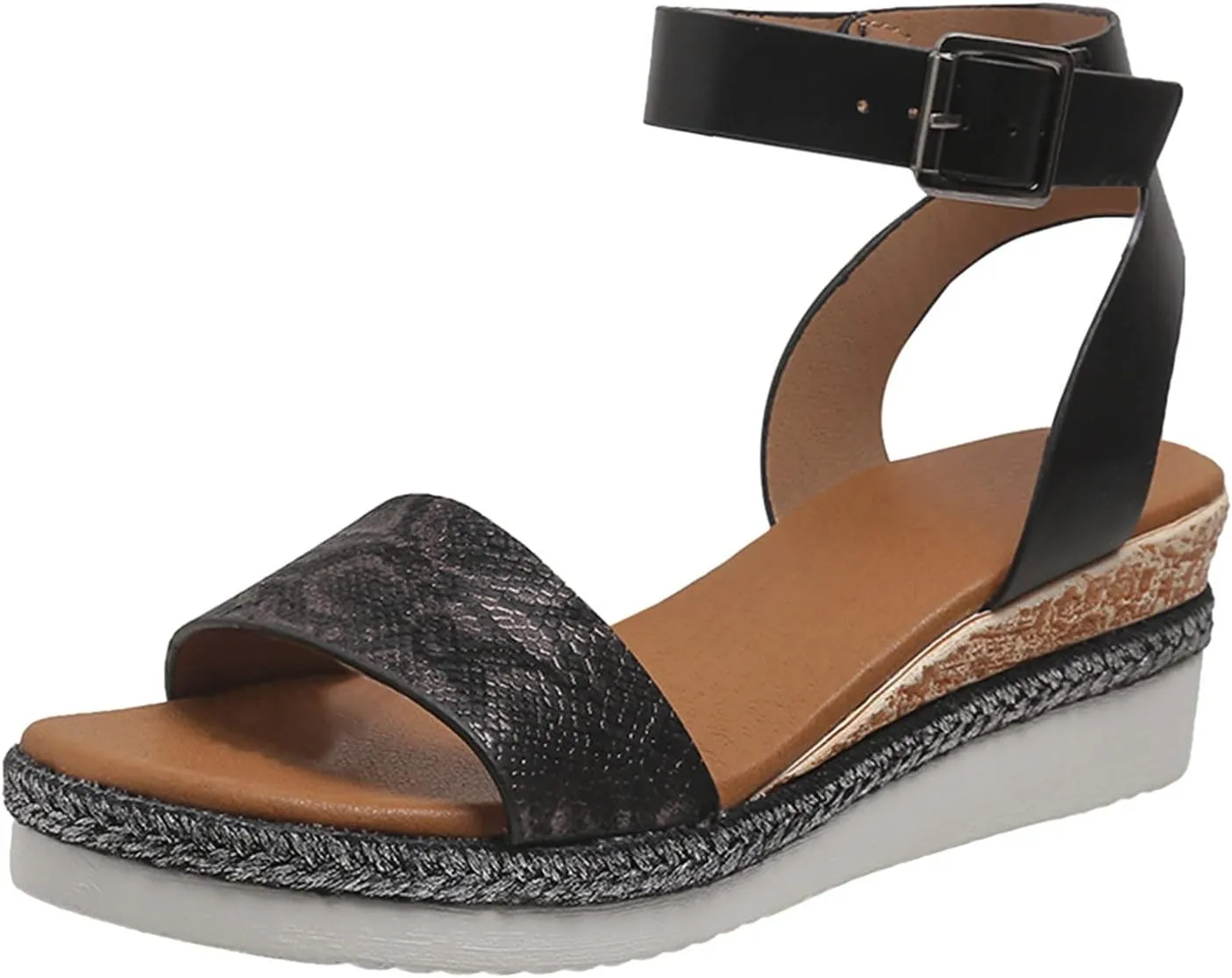 Orthopedic Wedge Sandals for Women,Casual Strappy Open Toe Espadrilles Platform Sandals Ankle Strap Slope Heel Platform Sandals Comfortable Outdoor Walking Shoes