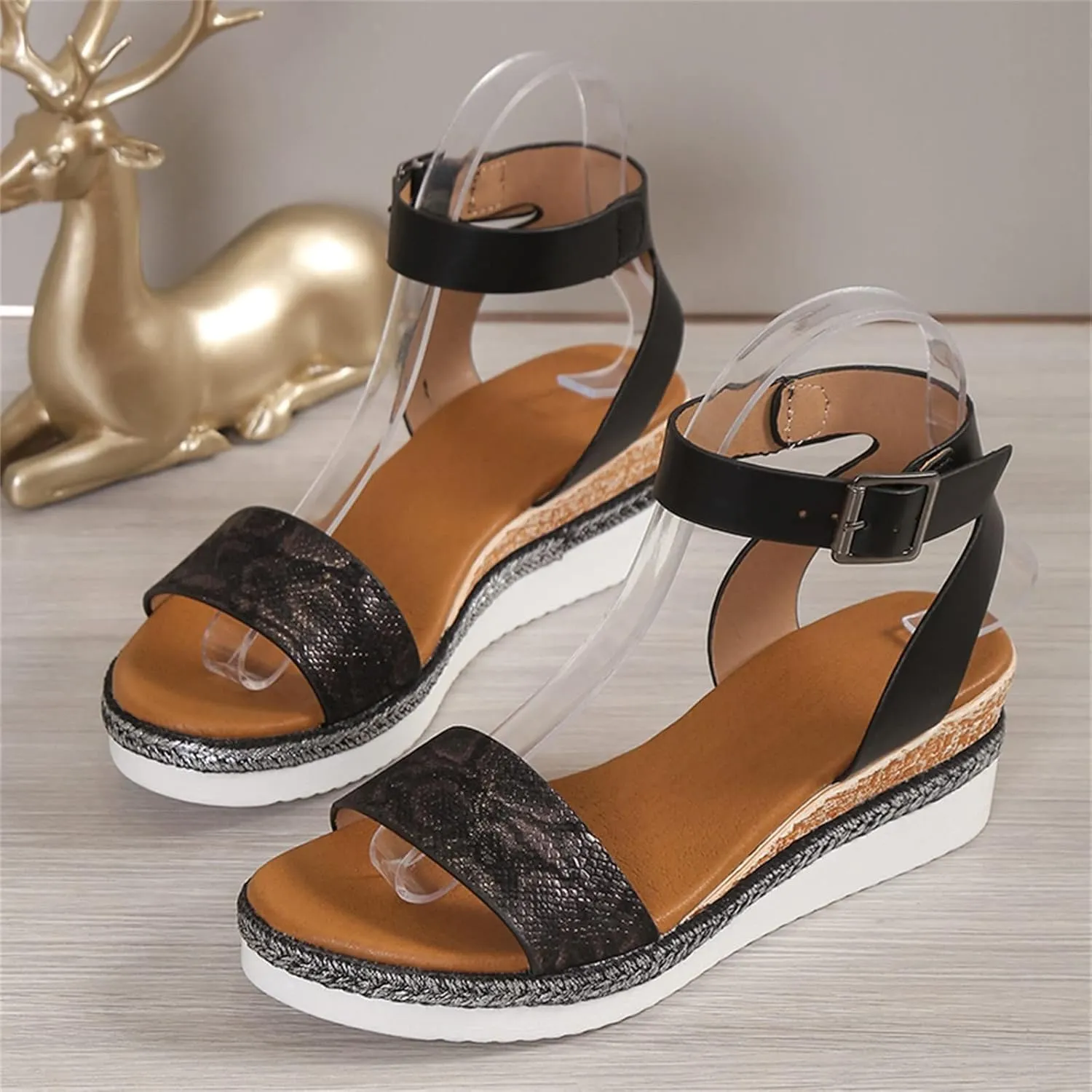 Orthopedic Wedge Sandals for Women,Casual Strappy Open Toe Espadrilles Platform Sandals Ankle Strap Slope Heel Platform Sandals Comfortable Outdoor Walking Shoes
