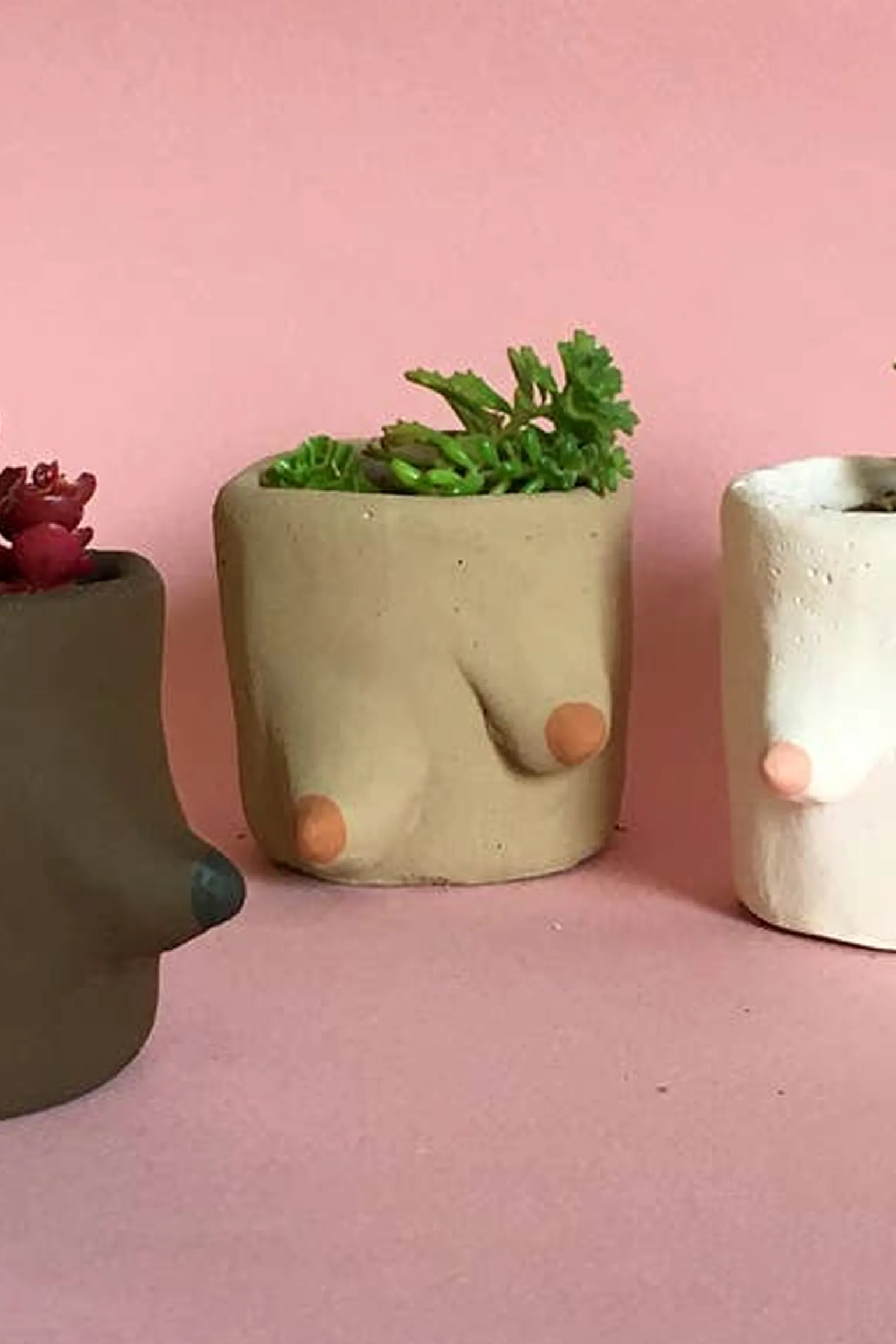 Painted Cement Boob Pot - Medium Tan