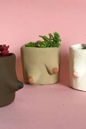 Painted Cement Boob Pot - Medium Tan