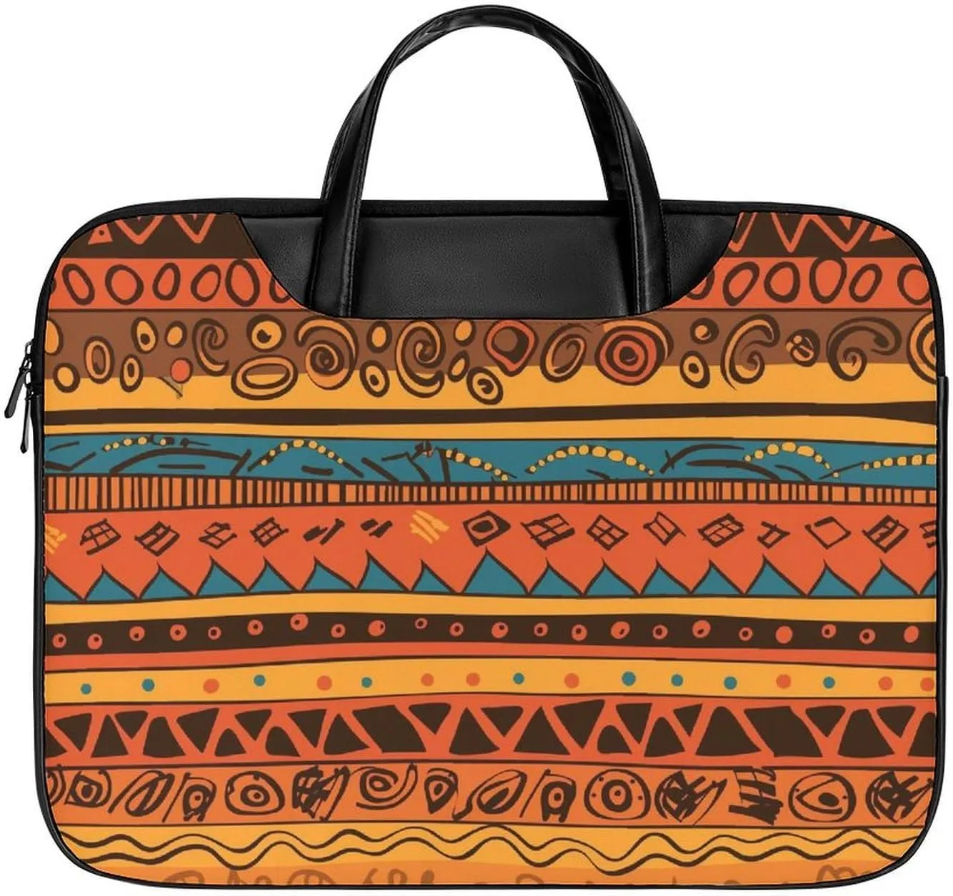 Pattern Tribal Stripes Colorful Shapes Leather Laptop Bag Laptop Briefcase Waterproof Durable Portable Bag Portable Laptop Bag Business Office 16.5 * 12.6IN
