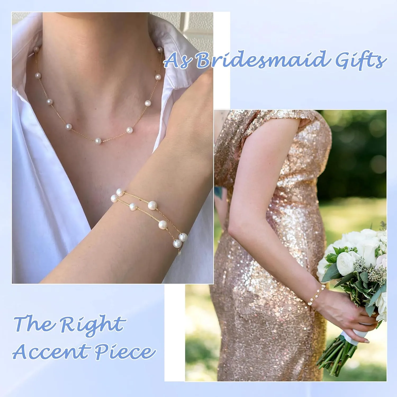 Pearl Bracelets for Women, 18K Gold Plated Bracelets Stack 6 MM Cute Pearl Jewelry as Wedding Bridesmaid Gifts, Beach Summer Braclets Prom Jewelry Birthday Accessories