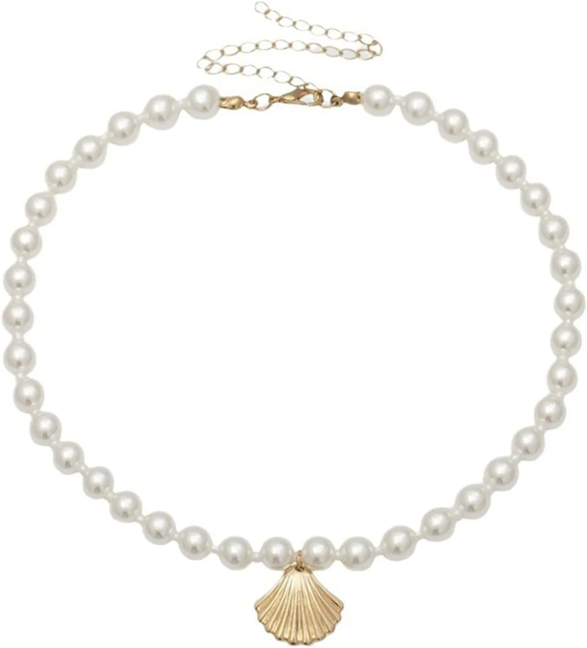 Pearl Choker Necklace for Women 14K Gold Plated Seashell Pendant Necklace Bohemian Handmade Adjustable Pearl Necklace Party Jewelry Gift for Women