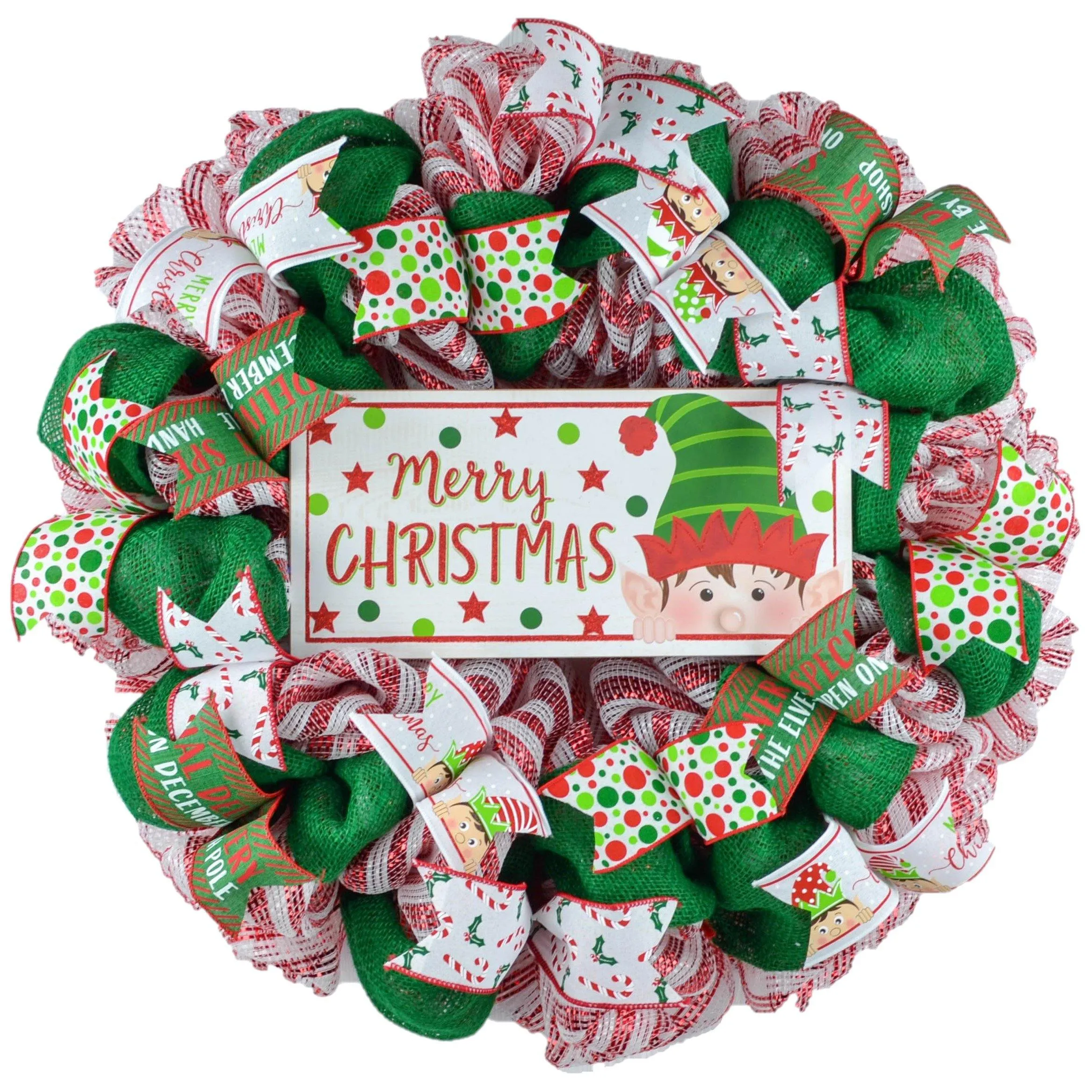 Peeking Elf Wreath - Christmas Mesh Door Decor