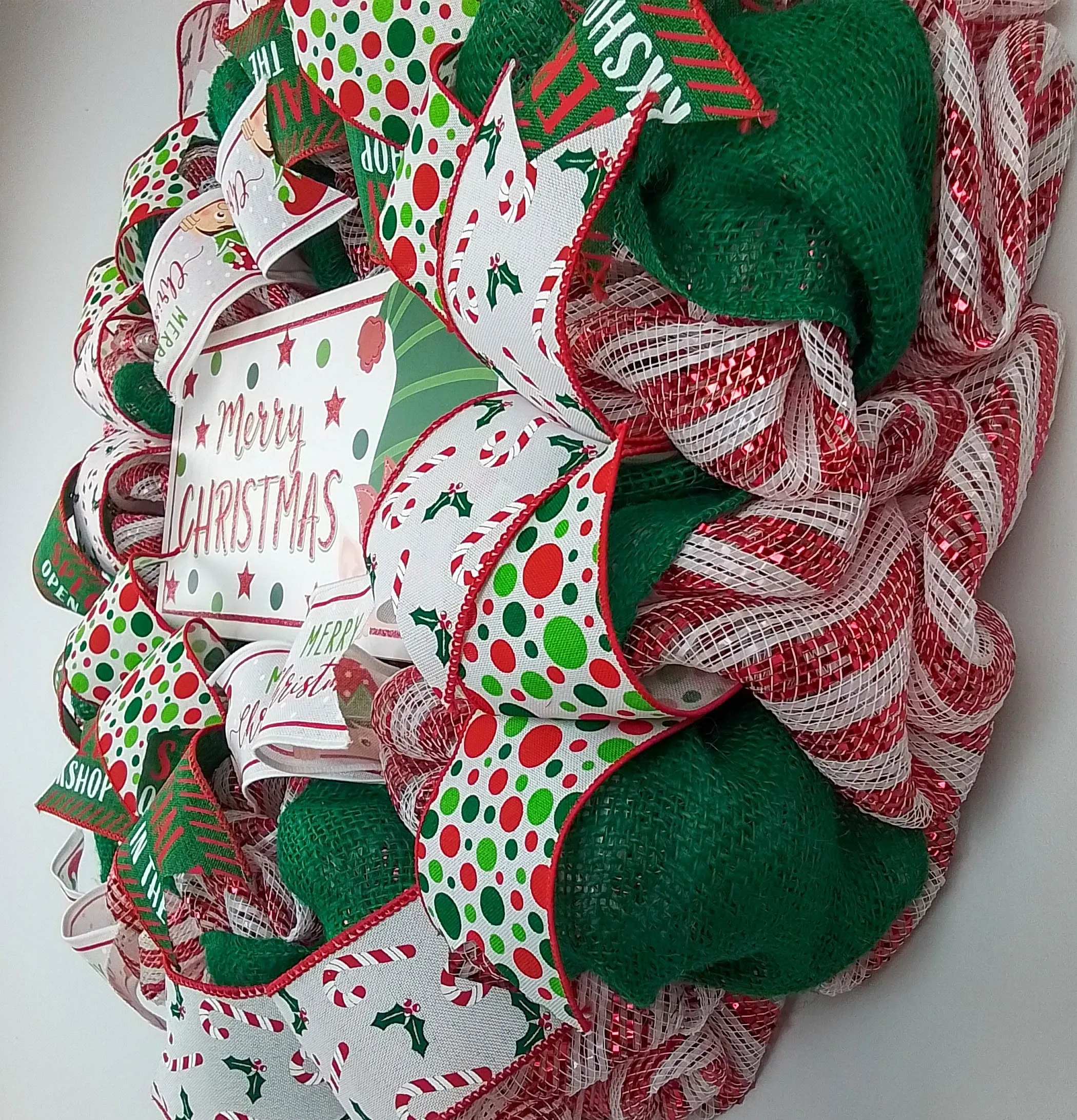 Peeking Elf Wreath - Christmas Mesh Door Decor
