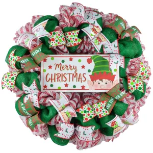Peeking Elf Wreath - Christmas Mesh Door Decor