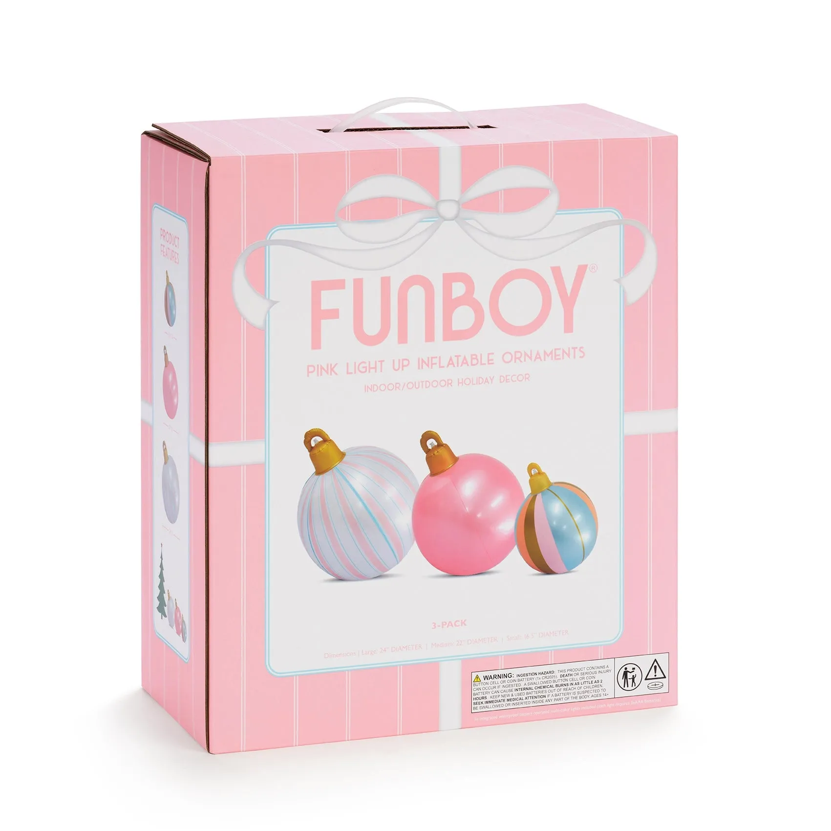 Pink Light Up Christmas Ornament Holiday Balls by Funboy - 3 Pack
