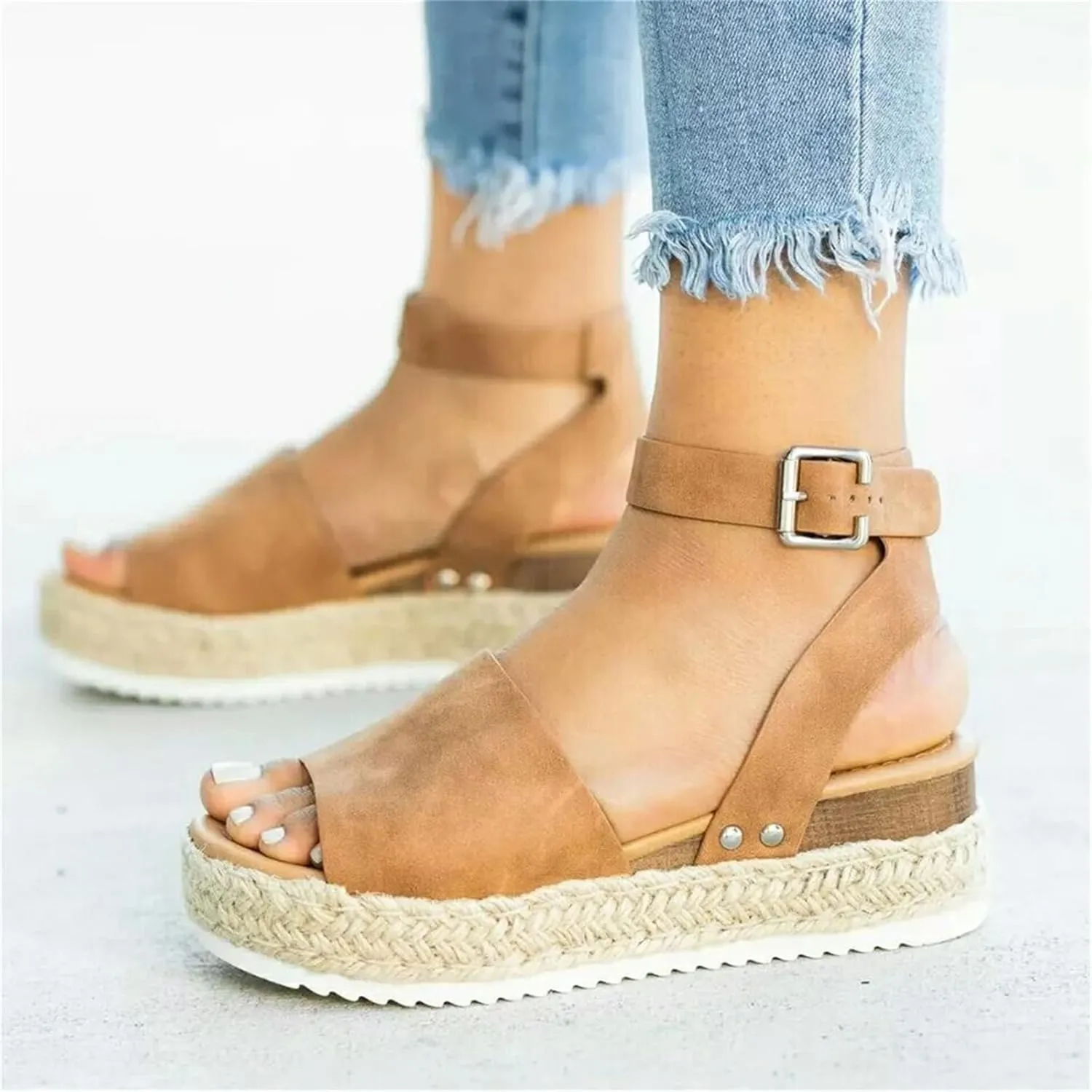 Platform Sandals for Women Buckle Ankle Strap Open Toe Espadrilles Wedge Casual Sandal Womens Platform Sandals Women Summer Beach Sandal
