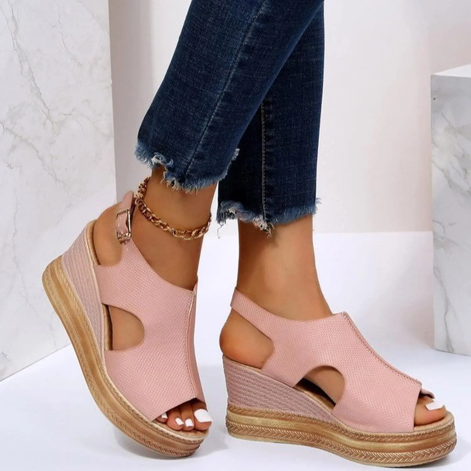 Platform Wedge Low Heels Sandals for Women 2025 Summer Casual Open Toe Orthopedic Thick Sole Lightweight Sandals Wide Width Walking Dress Shoes for Party Casual Beach Vacation