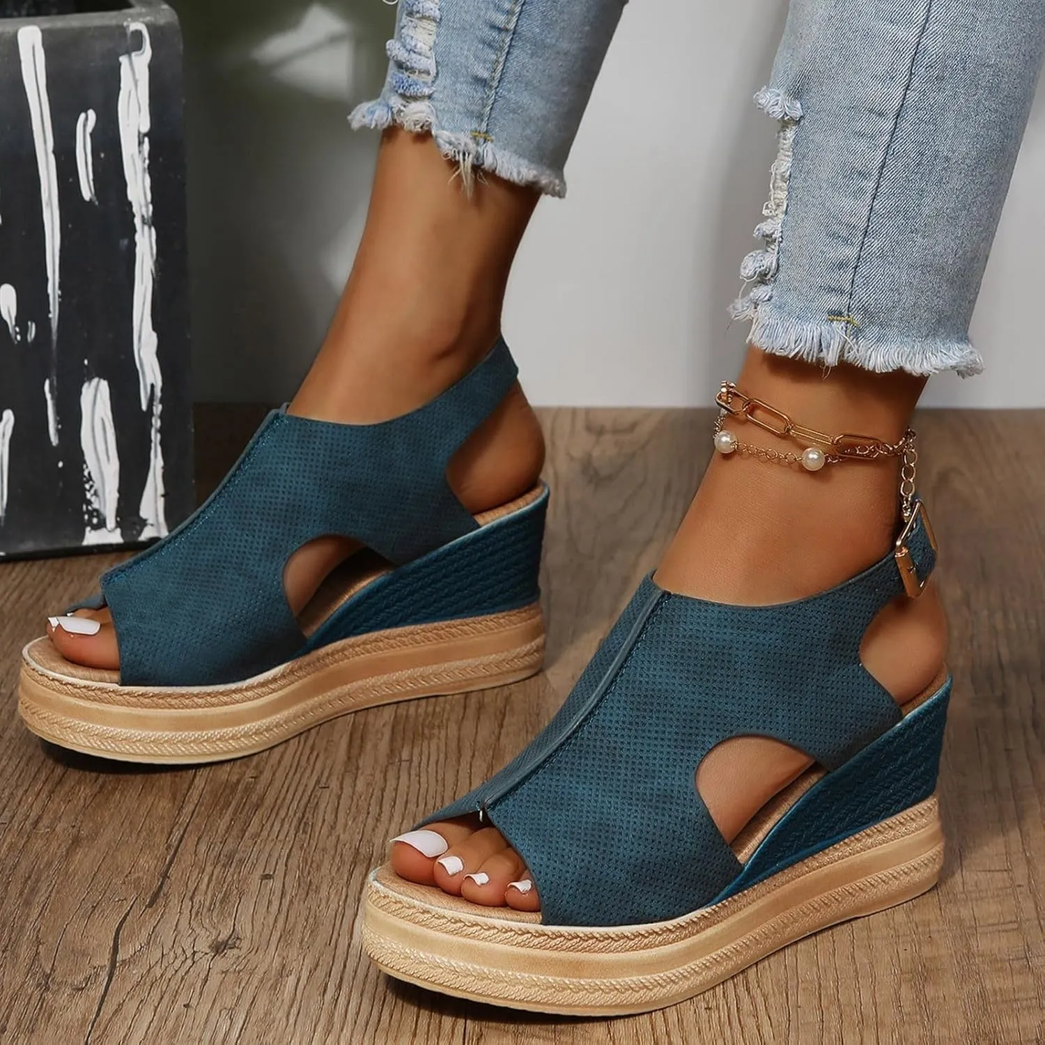 Platform Wedge Low Heels Sandals for Women 2025 Summer Casual Open Toe Orthopedic Thick Sole Lightweight Sandals Wide Width Walking Dress Shoes for Party Casual Beach Vacation