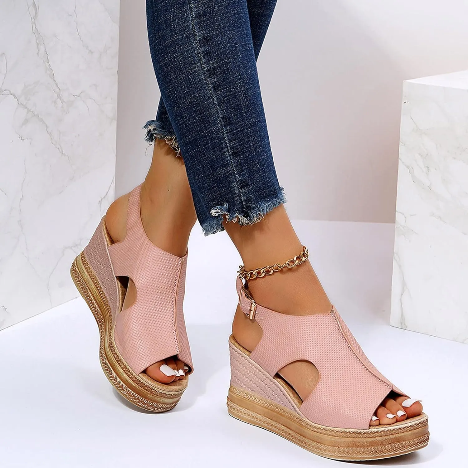 Platform Wedge Low Heels Sandals for Women 2025 Summer Casual Open Toe Orthopedic Thick Sole Lightweight Sandals Wide Width Walking Dress Shoes for Party Casual Beach Vacation