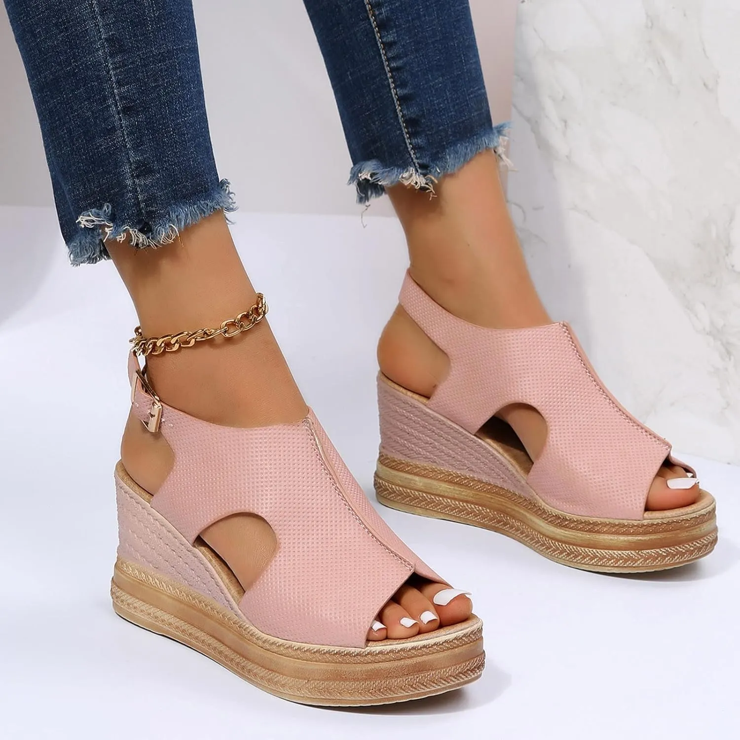 Platform Wedge Low Heels Sandals for Women 2025 Summer Casual Open Toe Orthopedic Thick Sole Lightweight Sandals Wide Width Walking Dress Shoes for Party Casual Beach Vacation
