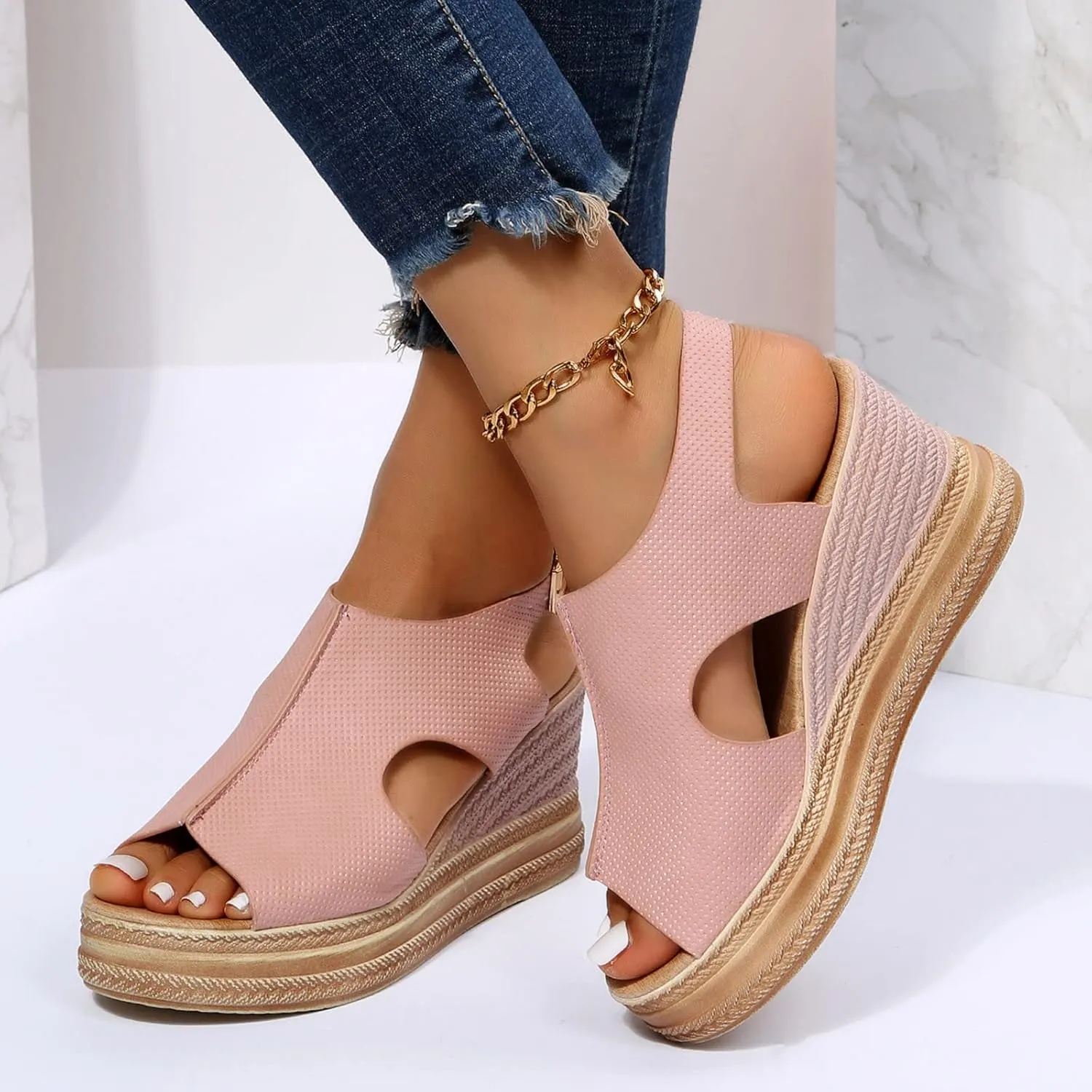 Platform Wedge Low Heels Sandals for Women 2025 Summer Casual Open Toe Orthopedic Thick Sole Lightweight Sandals Wide Width Walking Dress Shoes for Party Casual Beach Vacation