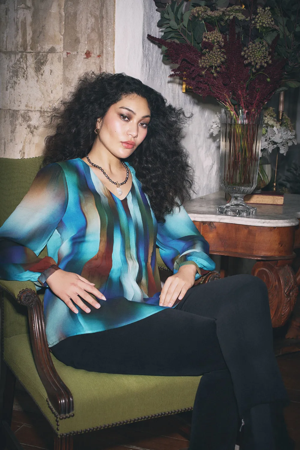 Pleated Georgette Blouse - Ombre Print