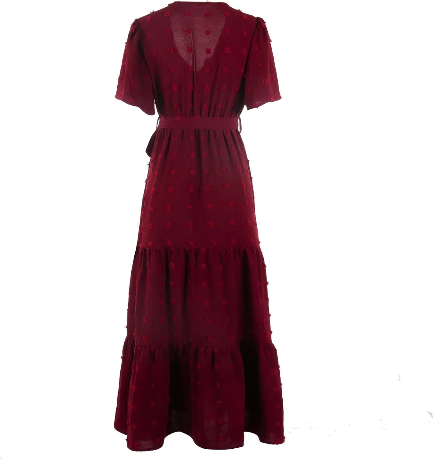 Plus Size Dresses for Curvy Women 2025 Ruffle V Neck Short Sleeve Smocked Dress Long Travel Swiss Dot Dress with Belt