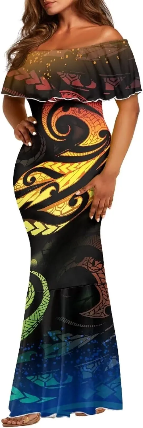 Polynesian Dresses for Women Off Shoulder Maxi Dress Puletasi Samoan Dresses S-7XL