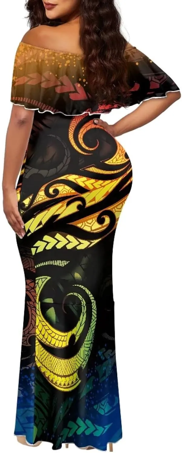 Polynesian Dresses for Women Off Shoulder Maxi Dress Puletasi Samoan Dresses S-7XL
