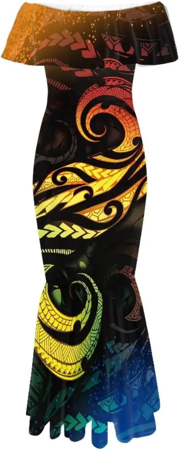 Polynesian Dresses for Women Off Shoulder Maxi Dress Puletasi Samoan Dresses S-7XL