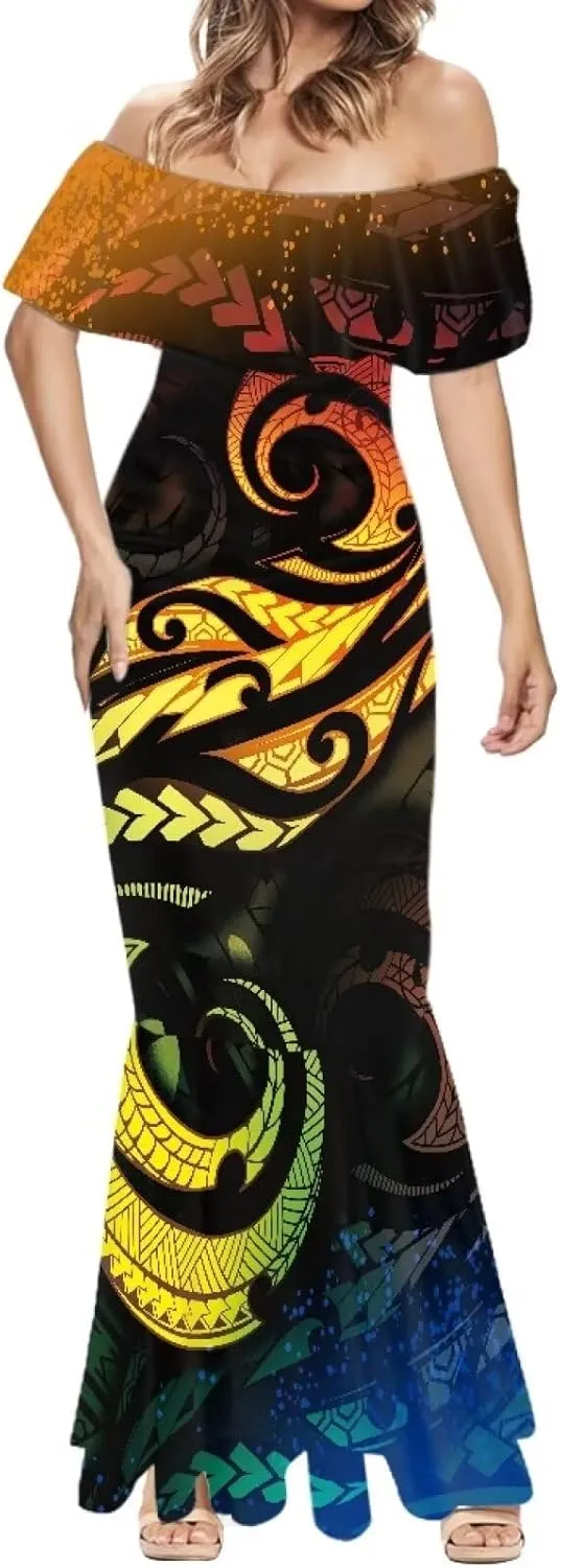 Polynesian Dresses for Women Off Shoulder Maxi Dress Puletasi Samoan Dresses S-7XL