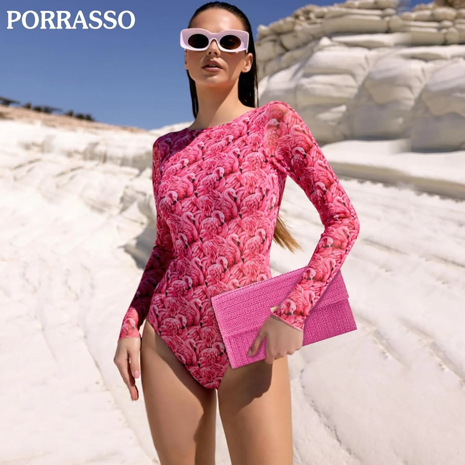 PORRASSO Straw Clutch Purse Women Beach Bag Woven Envelope Bag Straw Evening Clutch