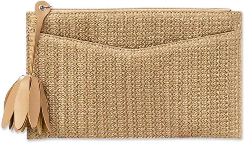 PORRASSO Straw Clutch Purse Women Woven Envelope Bag Beach Bag Straw Evening Clutch