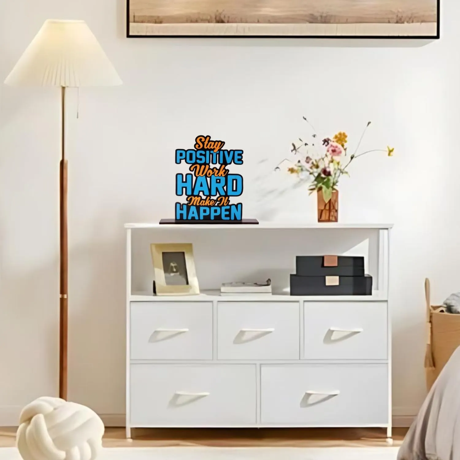 Positive Vibe Lifestyle Wooden Idols and Figurine Stay Positive Work Hard Motivational Quote Table Decoration for Office Desk Home Decor Item Living Room Modern Art Wood Showpiece Gift Table Top