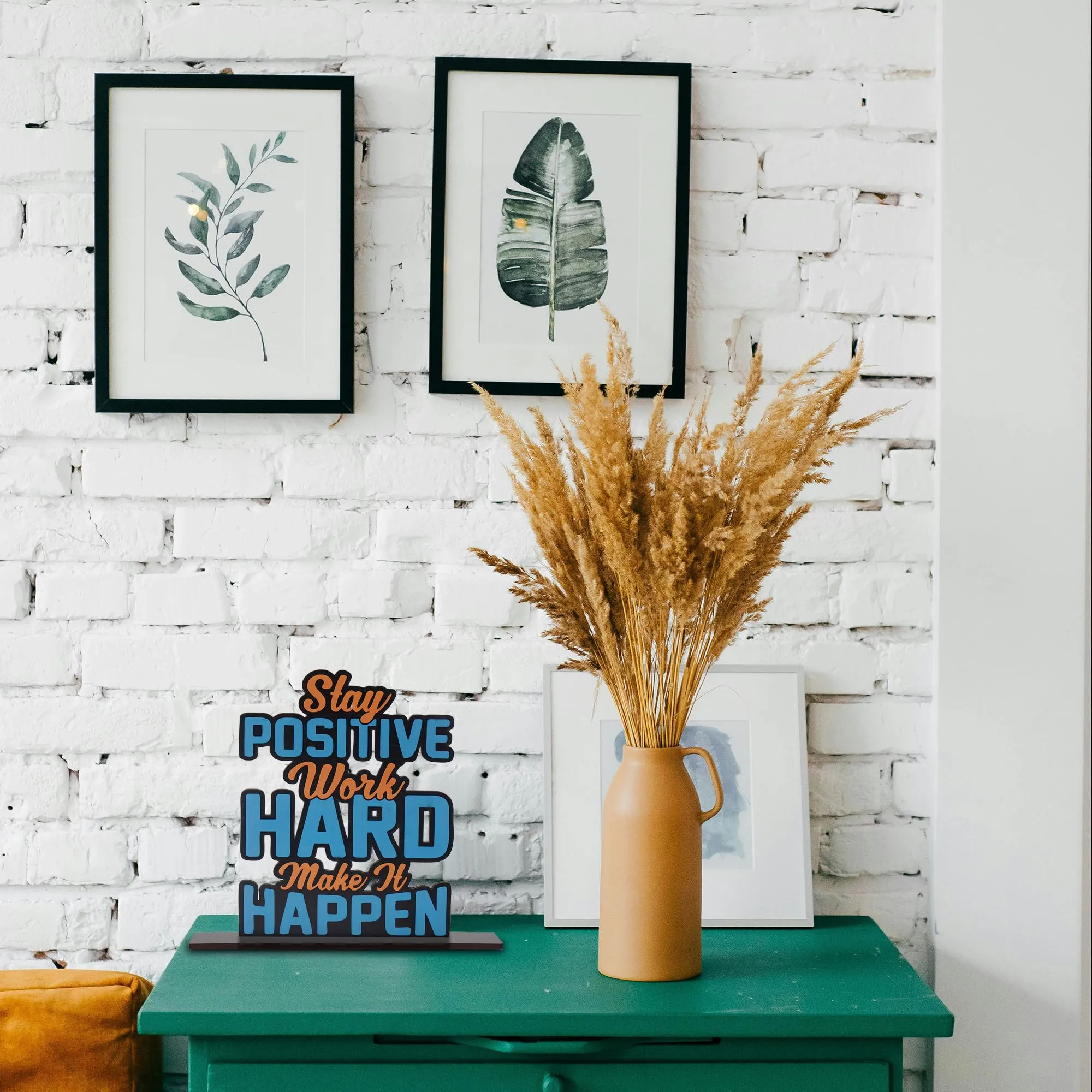 Positive Vibe Lifestyle Wooden Idols and Figurine Stay Positive Work Hard Motivational Quote Table Decoration for Office Desk Home Decor Item Living Room Modern Art Wood Showpiece Gift Table Top