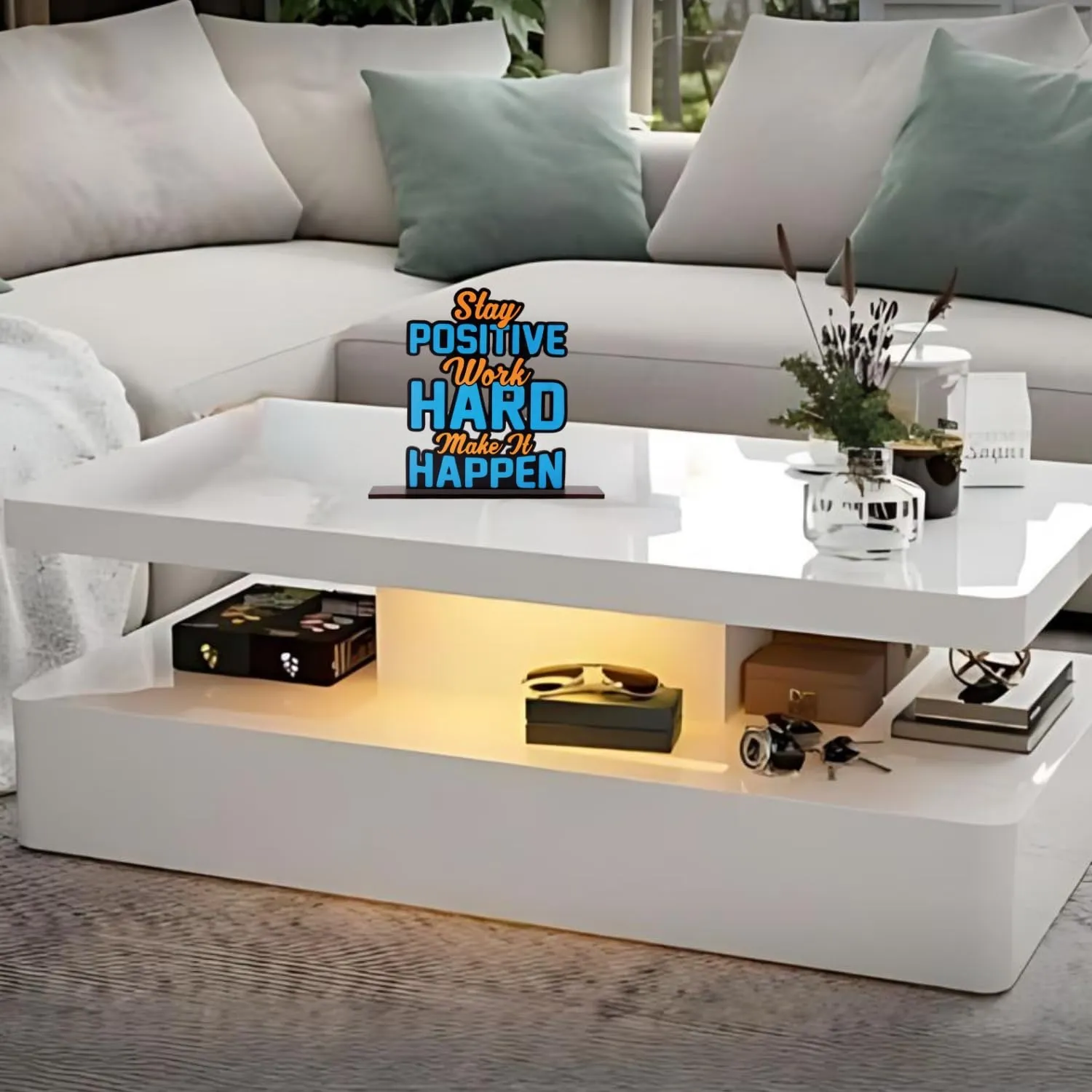 Positive Vibe Lifestyle Wooden Idols and Figurine Stay Positive Work Hard Motivational Quote Table Decoration for Office Desk Home Decor Item Living Room Modern Art Wood Showpiece Gift Table Top