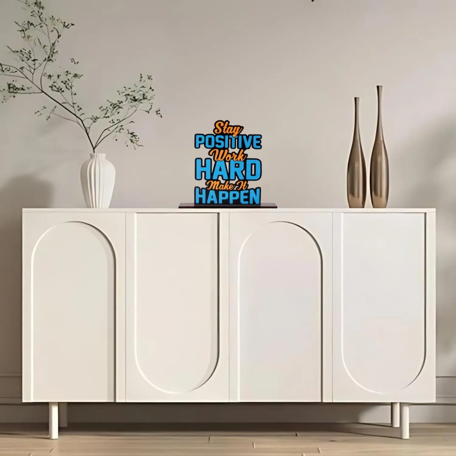 Positive Vibe Lifestyle Wooden Idols and Figurine Stay Positive Work Hard Motivational Quote Table Decoration for Office Desk Home Decor Item Living Room Modern Art Wood Showpiece Gift Table Top