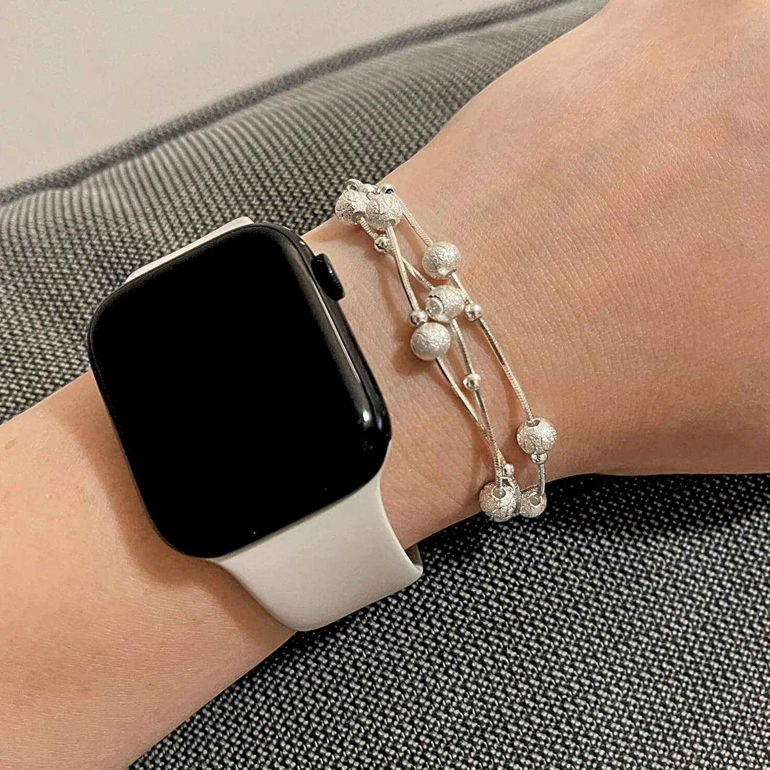 QueenBee 925 Sterling Silver Rice & Frosted Bead Bracelet  Trendy Pure Silver Jewelry  Holiday, Birthday, Christmas, Valentines Day, Mothers Day Gift for Women