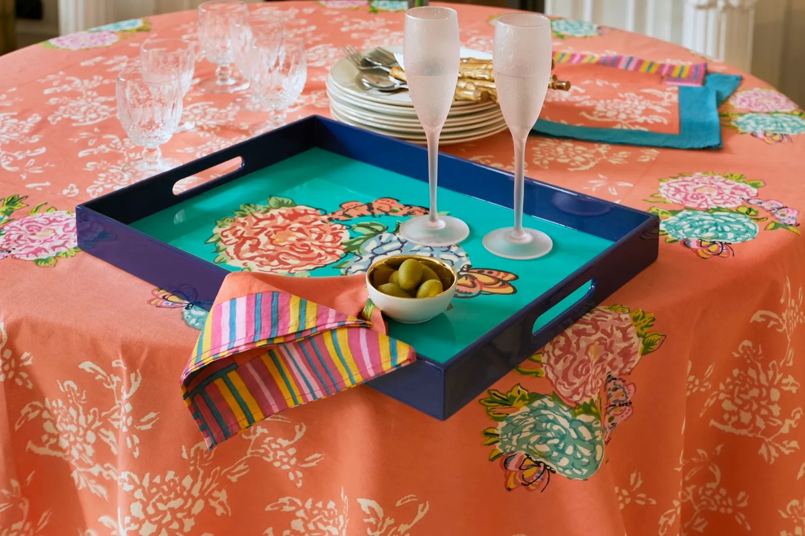 Rectangular Queen Tray in Flower Green
