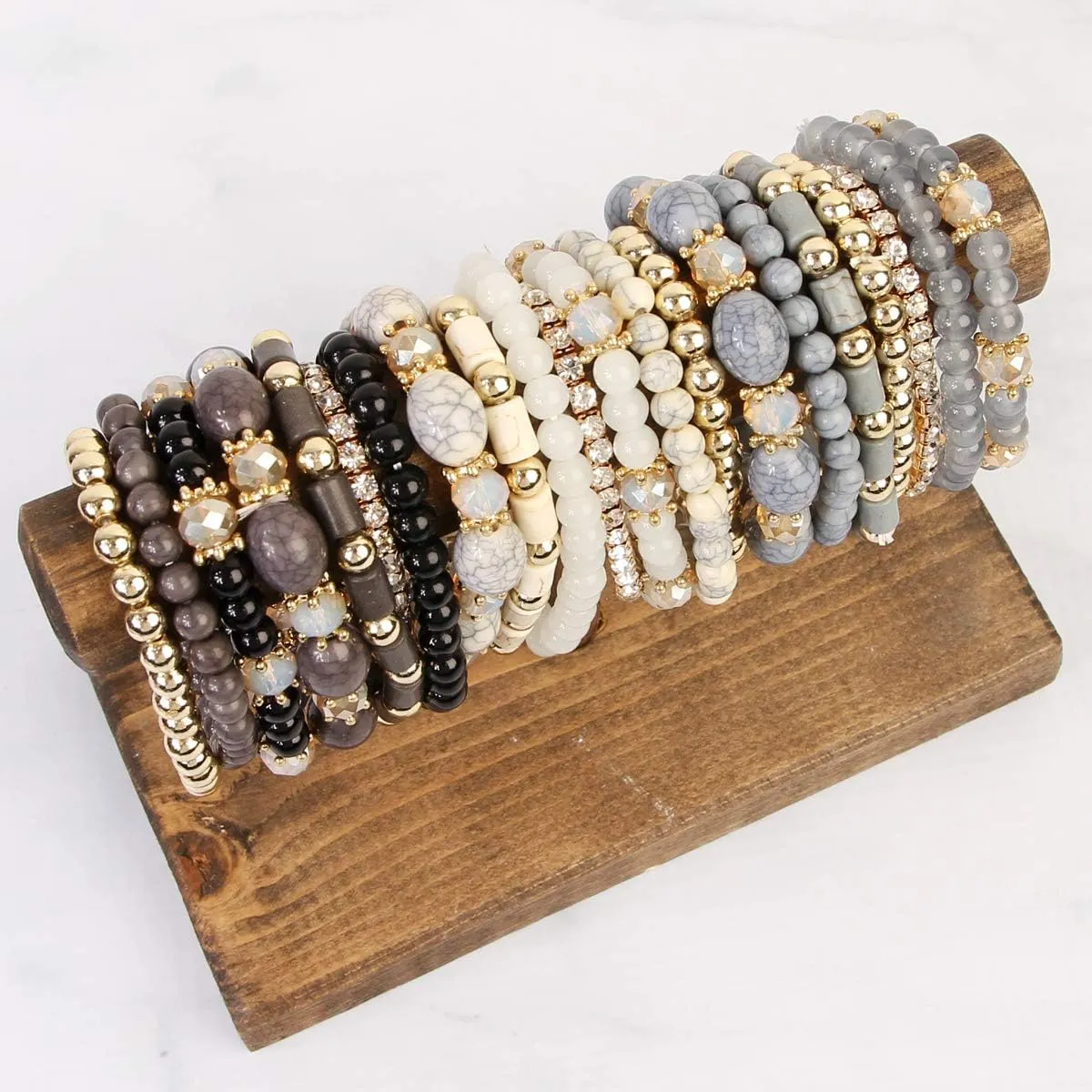 RIAH FASHION Multi Layer Bead Bracelet - Colorful Stacking Beaded Strand Stretch Cuff Statement Bangles Set