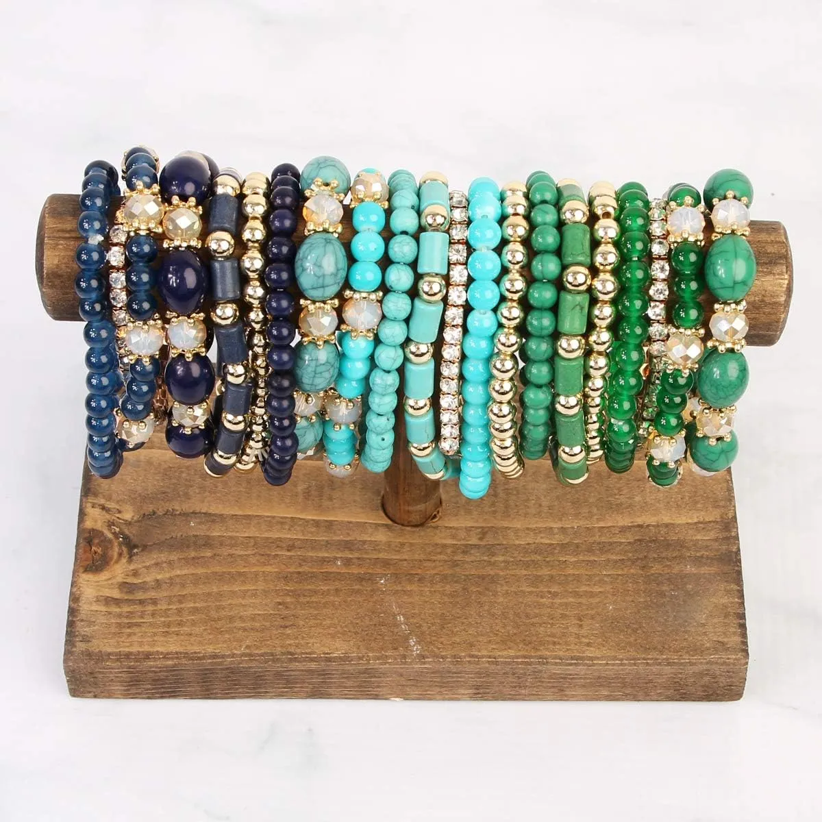 RIAH FASHION Multi Layer Bead Bracelet - Colorful Stacking Beaded Strand Stretch Cuff Statement Bangles Set